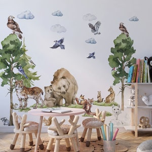 woodland wall decal, forest wall decals, woodland wall decals, forest decal, fox decal, nursery wall decal, tree wall decals