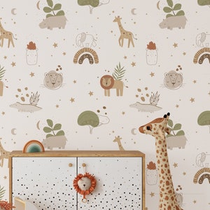 neutrale Safari Tapete, Safari Tapete schälen und aufkleben, einfache beige Safari Tapete,