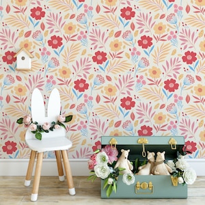 papier peint floral, papier peint floral de chambre de bébé, papier peint mural de chambre de bébé, papier peint de fleurs sauvages
