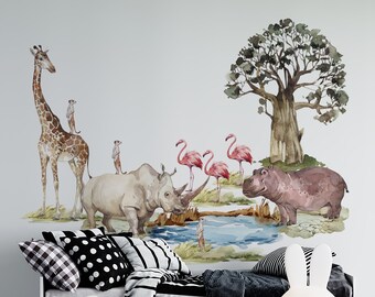 Safari Wall Decal Big Set, savanna Wall decal for kids, safari nursery decor, giraffe wall decal, zebra stickers, tiger sticker lion sticker