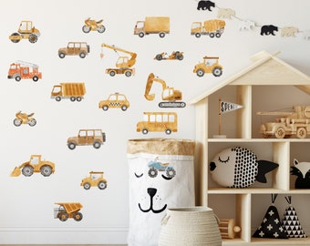 car wall decals, 20 car wall stickers, Kids Transport Wall Decal, Vehicle Wall Sticker, Boys Cars Wall Decal