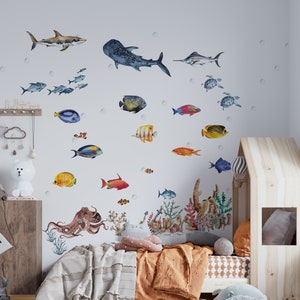 ocean wall decal, shark wall decal, whale wall decal, under the sea wall decal, sea turtle wall decals, sharks wall stickers, nursery decal