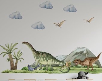 Naklejka ścienna z dinozaurem, Jura w pokoju chłopca, naklejki ścienne z dinozaurami, naklejka ścienna z T-rexem, sztuka ścienna z dinozaurem, wystrój z dinozaurem