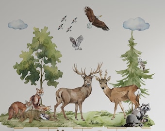 forest wall decal, woodland wall decal, woodland wall stickers, woodland decals, tree wall decal, fox decal, deer wall decal,