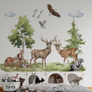 forest wall decal, woodland wall decal, woodland wall stickers, woodland decals, tree wall decal, fox decal, deer wall decal,