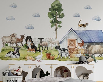 farm animal wall decals, farm animal nursery decor, farm wall decal, farm animal wall stickers, nursery wall decal,
