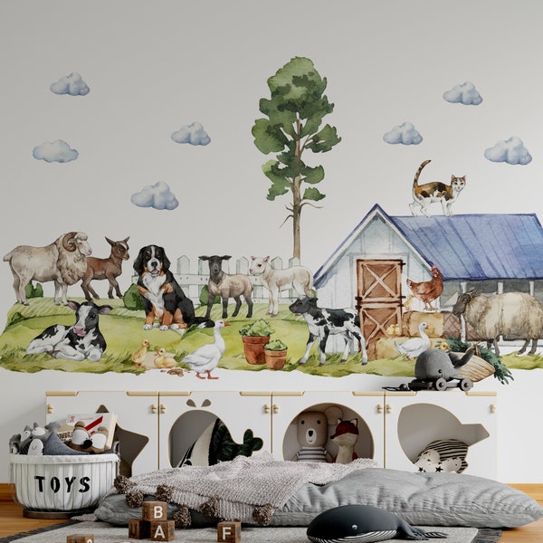 farm animal wall decals, farm animal nursery decor, farm wall decal, farm animal wall stickers, nursery wall decal,