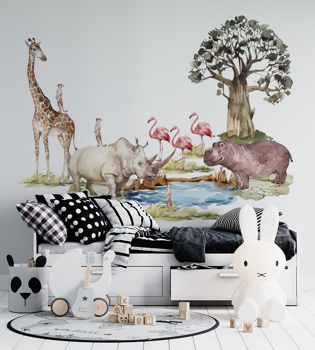 Safari Wall Decal Big Set, Savanna Wall Decal for Kids, Safari Nursery ...