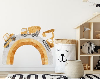 excavator wall decor, Kids Transport Wall Decal, Vehicle Wall Sticker, Boys Cars Wall Decal