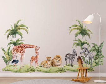 safari nursery decor, Safari Wall Decal Big Set, savanna Wall decal for kids, safari nursery decor, giraffe wall decal, zebra stickers,