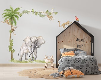 Safari Wall Decal Big Set Savanna Wall Decal for Kids Safari Nursery Decor Elephant Wall Decal Zebra Stickers Neutral Animal Wall Decals
