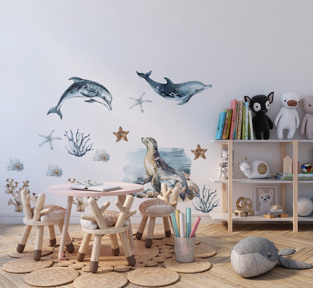 Sea World Ocean Wall Decal for Kids Room Ocean Life Wall Stickers for ...