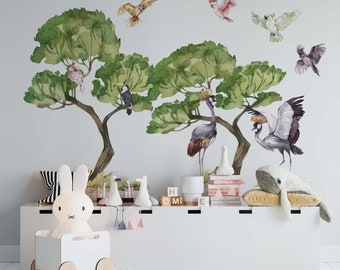 Safari Wall Decal Big Set, savanna Wall decal for kids, safari nursery decor, birds wall decal, zebra stickers, savanna wall decal