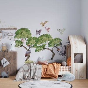 safari tree wall decals, savannah tree wall stickers for nursery room, kids room safari wall decals