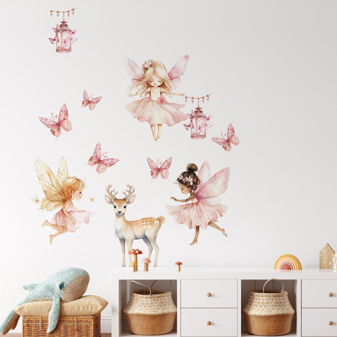 Fairy Wall Stickers for Girls Bedroom | Watercolor Fawn Butterfly ...