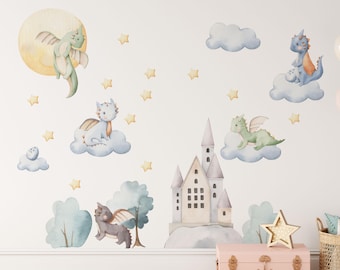 dragon wall decals for toddler room, nursery room dragon wall stickers, dragon wall decoration for kids room