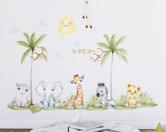 safari nursery decor, safari wall decal,  nursery wall decals, peel and stick wall decals nursery room decor