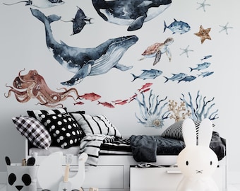 ocean animal wall decals for nursery room blue whale wall decals for kids room whale wall stickers for kids room