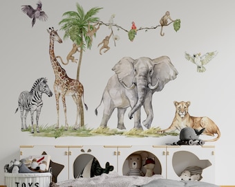 pegatinas de pared de safari, decoración de vivero de safari, calcomanía de pared de safari, pegatinas de pared de la selva, calcomanía de pared de la selva, pegatinas de pared para niños, calcomanía de elefante