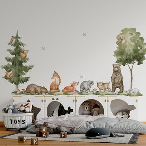 forest wall decals, nursery decal, woodland wall decals, forest decal, woodland wall stickers, tree wall decal, wolf wall decal, kids decal