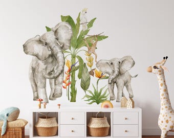 safari nursery wall decals, elephant wall stickers, jungle wall decals