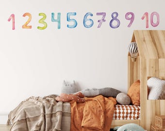 number stickers, Watercolor Number Stickers 1-10, Learning Numbers Wall Decor, Nursery Playroom Classroom Decals