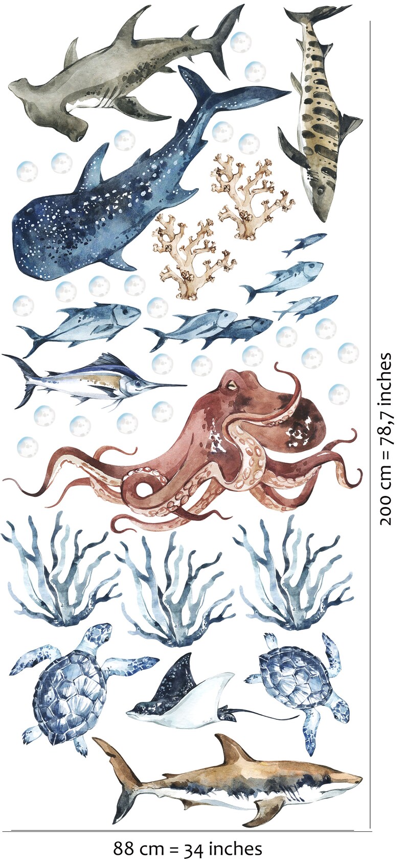 Ocean Wall Decal Shark Wall Decal Under the Sea Wall Decal Etsy