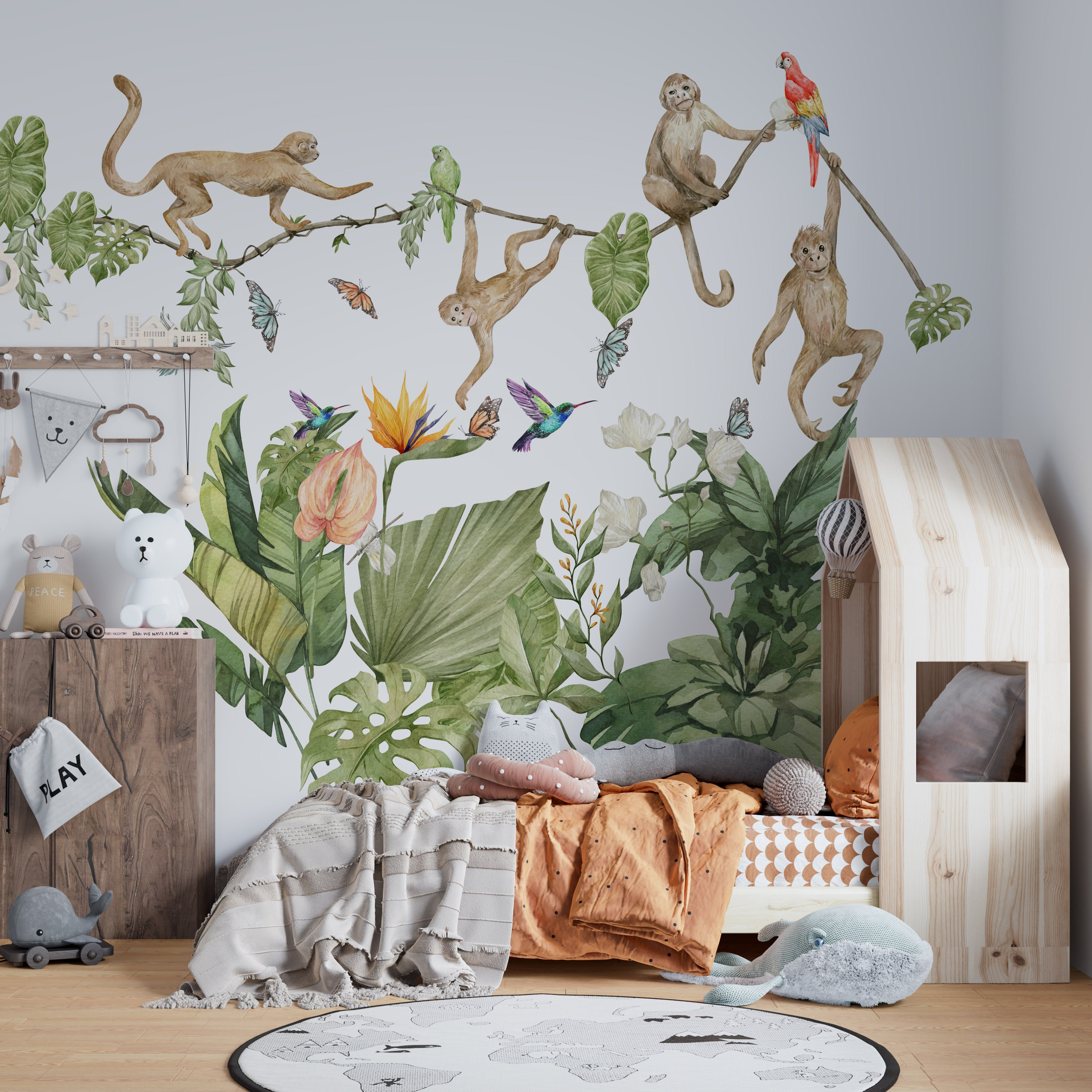 Wondever Stickers Muraux Animaux Jungle - Arbre, Singe, Lion, Zèbre - Décoration Chambre Enfant Bébé Pépinière, Faciles à Poser Et Amovibles