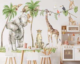 safari wall stickers, safari wall decal, savanna Wall decal for kids, safari nursery decor, giraffe wall decal, elephant  stickers,