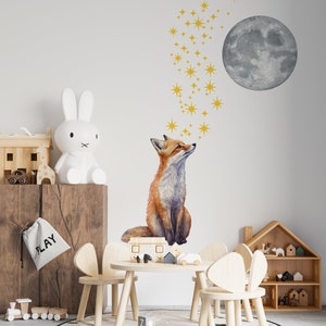 fox wall decals, woodland wall stickers, fox stickers with moon and stars decals,