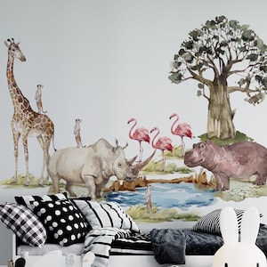 Safari Nursery Wall Decals: Watercolor Animals, Peel & Stick