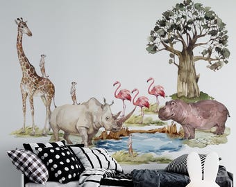 Safari Nursery Wall Decals: Watercolor Animals, Peel & Stick
