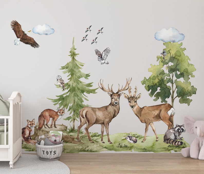 Forest Wall Decal Woodland Wall Decal Woodland Wall Etsy