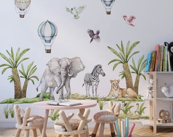 safari wall stickers, safari nursery decor, safari wall decal, jungle wall stickers, jungle wall decal, wall stickers kids, elephant decal