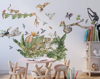 XXL jungle wall decal, jungle wall stickers, cheetah wall decal, nursery wall decals, kids room decals, butterfly decal