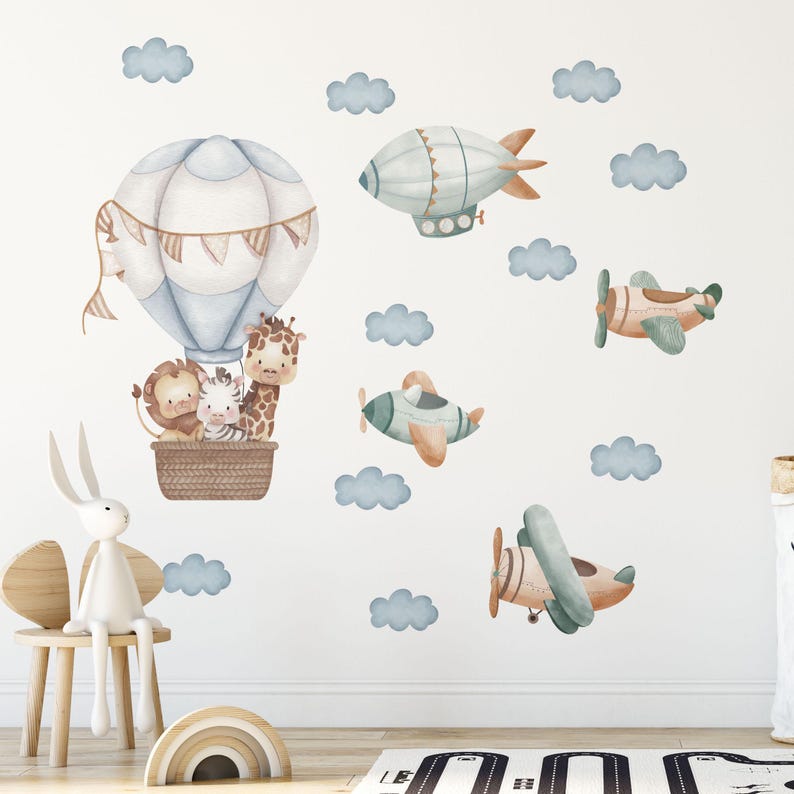 Wandtattoo Kinderzimmer, Wandtattoo Babyzimmer, Wandbild Kinderzimmer Safari-Set