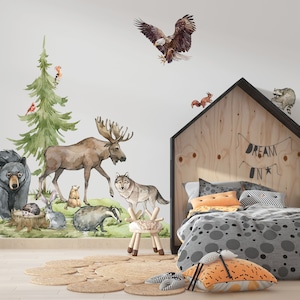 forest wall decals, nursery decal, tree wall decal, woodland wall decals, forest decal, woodland wall stickers, wolf wall decal, kids decal