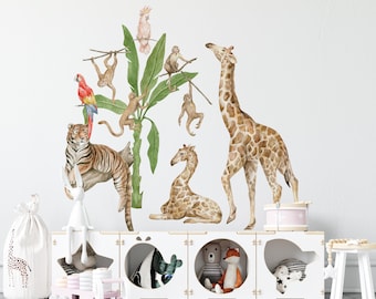 Safari nursery wall decals, jungle wall stickers, giraffe wall decals