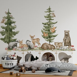 forest wall decals, nursery decal, woodland wall decals, forest decal, woodland wall stickers, tree wall decal, wolf wall decal, kids decal