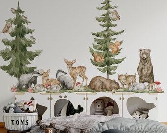 forest wall decals, nursery decal, woodland wall decals, forest decal, woodland wall stickers, tree wall decal, wolf wall decal, kids decal