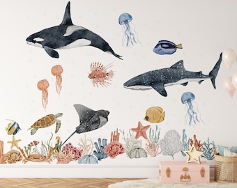 ocean animals wall decals, under the sea wall decals, sea life wall decals, ocean wall decals