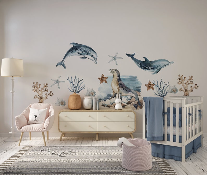 Sea World Ocean Wall Decal for Kids Room Ocean Life Wall Stickers for ...