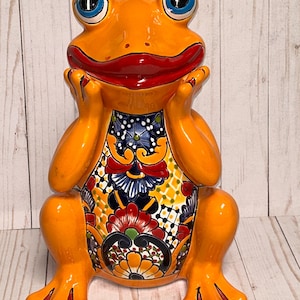 Adorable Talavera Flower Planter Smiling Frog 12.75" Tall