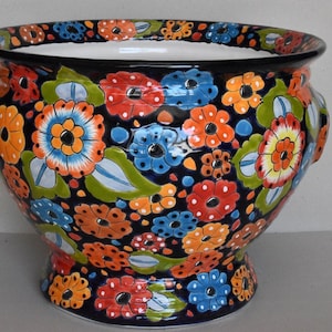 Hand-Painted Talavera Ceramic Planter: Large Mexican Floral Pot