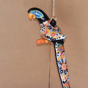 Beautiful Hanging Parrot White Puebla Pattern