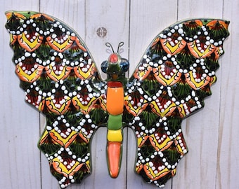 Handmade Talavera Ceramic Butterfly: Colorful Mexican Wall Art