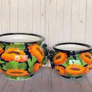 Hand-Painted Talavera Ring Flower Planters SM 9" tall/MD 11.5" tall SUNFLOWERS