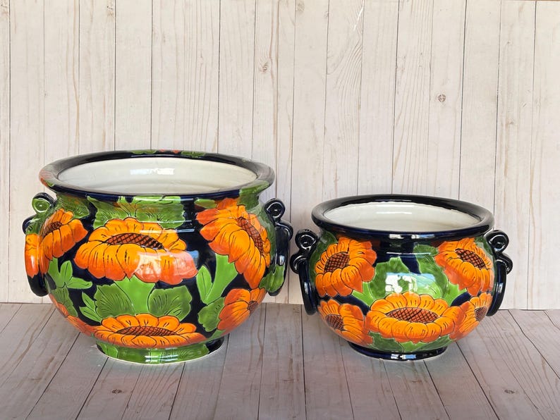 Hand-Painted Talavera Ring Flower Planters SM 9" tall/MD 11.5" tall SUNFLOWERS