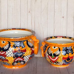 Hand-Painted Talavera Ring Flower Planters SM 9" tall/MD 11.5" tall GOLDEN YELLOW