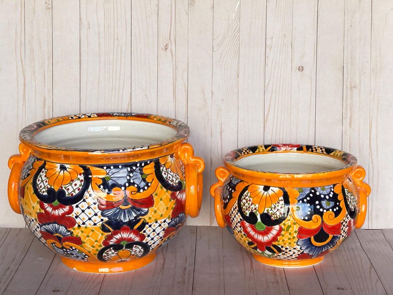Hand-Painted Talavera Ring Flower Planters SM 9" tall/MD 11.5" tall GOLDEN YELLOW